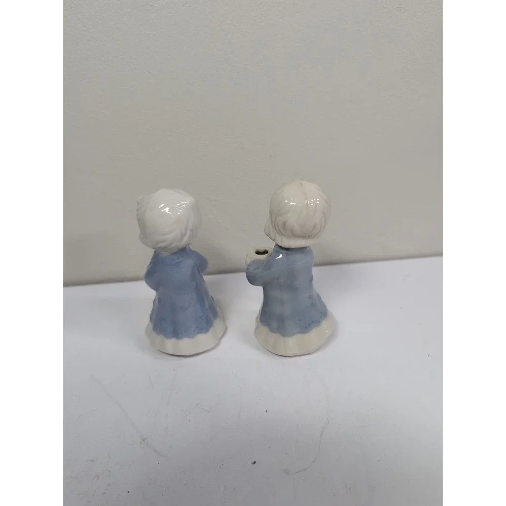 Vintage Ceramic Angle- Boy Girl Candle Holder Blue/White Made in Japan Figurines